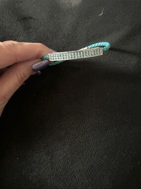 Silver blue topaz Bar Bracelet with Teal Braided  leather Cord